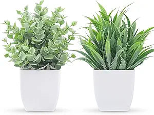 2 Pack Small Fake Plants Mini Artificial Potted Plants for Table Desk Home Bathroom Office Decor