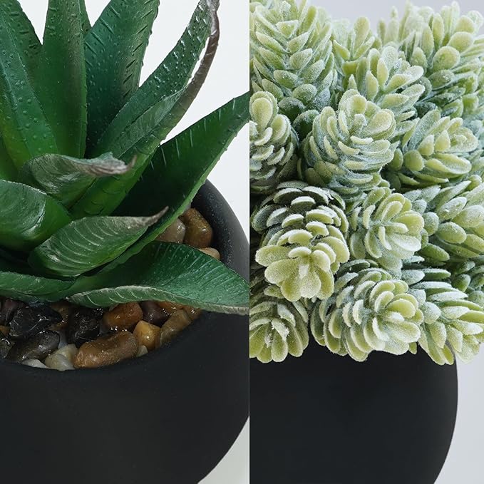 Set of 3 Artificial Succulent Plants in Black Concrete Pots Faux Aloe Hops String of Pearls Potted Plants Small Fake Plants Desk Plants for Home Office Desk Kitchen Bathroom Shelf Windowsill