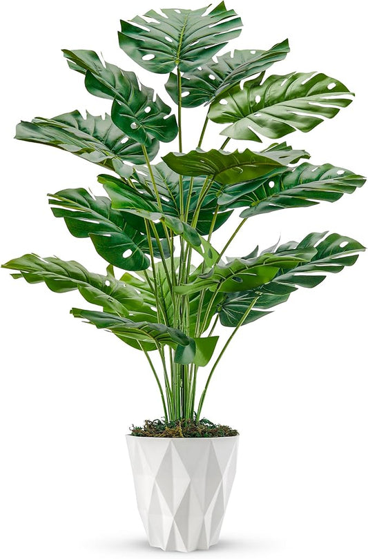 28" Fake Plants Large Artificial Monstera Faux Potted Plants Indoor with White Pot for Home Office Living Room Decor