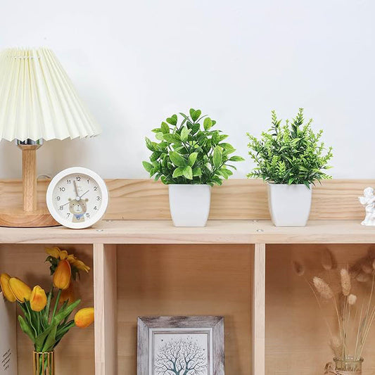 2 Pack Fake Plants Small Faux Artificial Small Potted Plants Indoor for Room Home Office Farmhouse Bathroom Decor