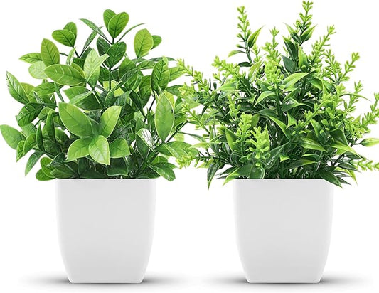 2 Pack Fake Plants Small Faux Artificial Small Potted Plants Indoor for Room Home Office Farmhouse Bathroom Decor